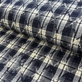 Bavlnená látka YARN DYED BRUSHED Check EMBROIDERY navy