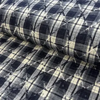 Bavlnená látka YARN DYED BRUSHED Check EMBROIDERY navy