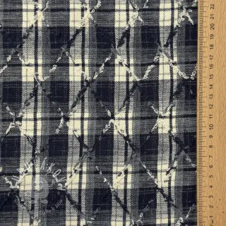 Bavlnená látka YARN DYED BRUSHED Check EMBROIDERY navy