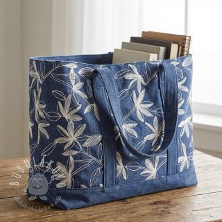 Bavlnená látka JEANS Embroidery Flowers white