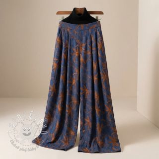 Bavlnená látka JEANS Embroidery Flowers camel