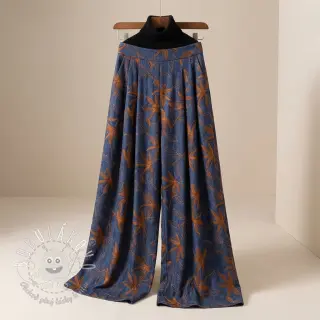 Bavlnená látka JEANS Embroidery Flowers camel
