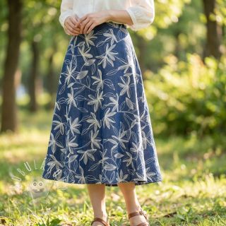 Bavlnená látka JEANS Embroidery Flowers white