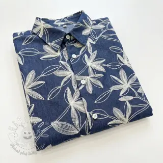 Bavlnená látka JEANS Embroidery Flowers white