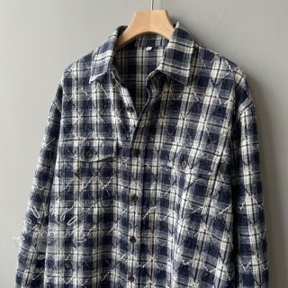 Bavlnená látka YARN DYED BRUSHED Check EMBROIDERY navy