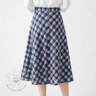 Bavlnená látka YARN DYED BRUSHED Check EMBROIDERY navy