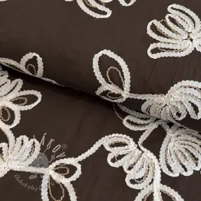 Bavlnená látka EMBROIDERY Loom En Light brown