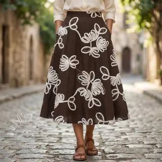 Bavlnená látka EMBROIDERY Loom En Light brown