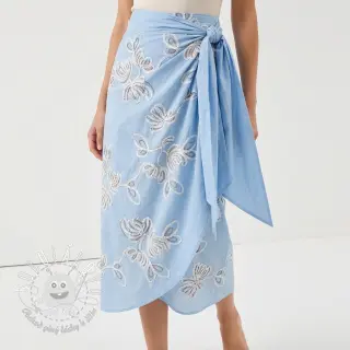 Bavlnená látka EMBROIDERY Loom En Light baby blue