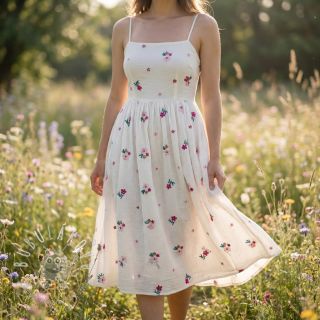 Dvojitá gázovina/mušelín EMBROIDERY Flowers MIA camel