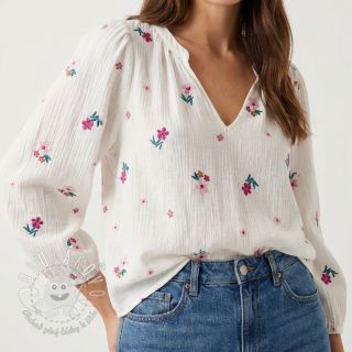 Dvojitá gázovina/mušelín EMBROIDERY Flowers MIA camel