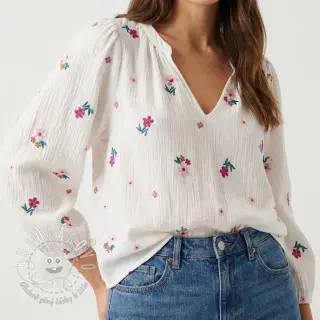 Dvojitá gázovina/mušelín EMBROIDERY Flowers MIA camel