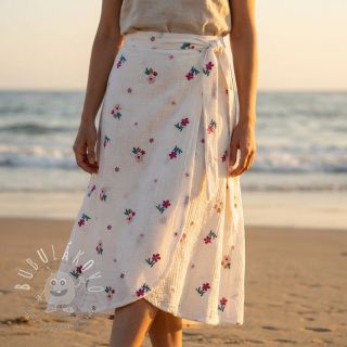 Dvojitá gázovina/mušelín EMBROIDERY Flowers MIA camel