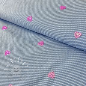 Bavlnená látka Stripes Sequins Hearts blue