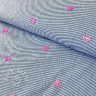 Bavlnená látka Stripes Sequins Hearts blue