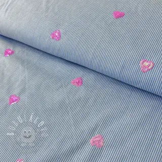 Bavlnená látka Stripes Sequins Hearts blue