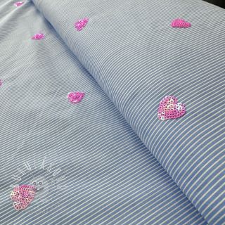Bavlnená látka Stripes Sequins Hearts blue
