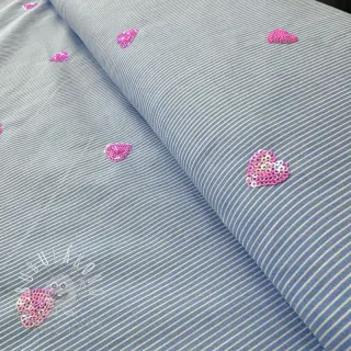 Bavlnená látka Stripes Sequins Hearts blue