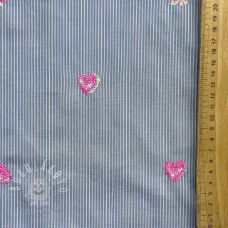 Bavlnená látka Stripes Sequins Hearts blue