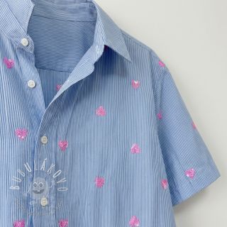 Bavlnená látka Stripes Sequins Hearts blue