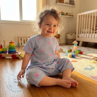 Bavlnená látka Stripes Sequins Hearts blue