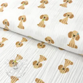 Dvojitá gázovina/mušelín Dogs white digital print