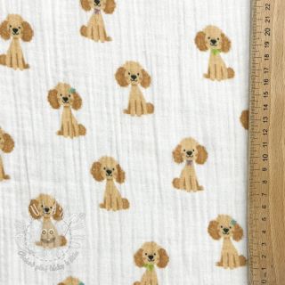 Dvojitá gázovina/mušelín Dogs white digital print