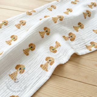 Dvojitá gázovina/mušelín Dogs white digital print