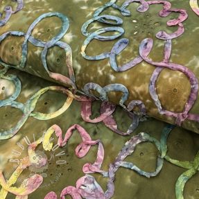 Bavlnená látka TIE DYE EMBROIDERY Elise tape design A