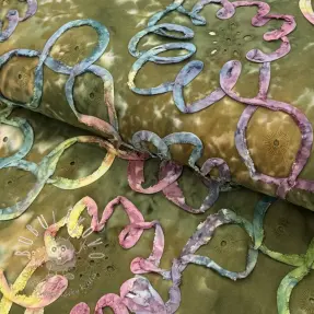 Bavlnená látka TIE DYE EMBROIDERY Elise tape design A