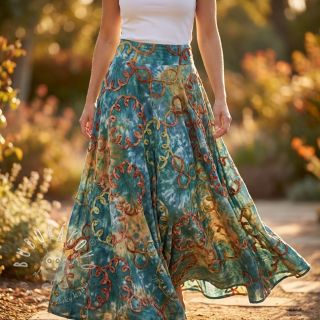 Bavlnená látka TIE DYE EMBROIDERY Elise tape design C