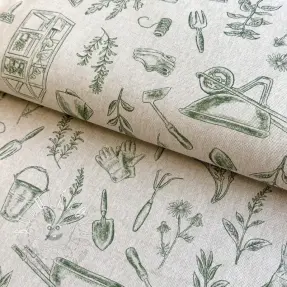 Dekoračná látka Linenlook Garden Plant Tool digital print