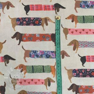 Dekoračná látka premium Family Dachshund digital print