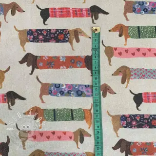 Dekoračná látka premium Family Dachshund digital print