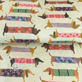 Dekoračná látka premium Family Dachshund digital print