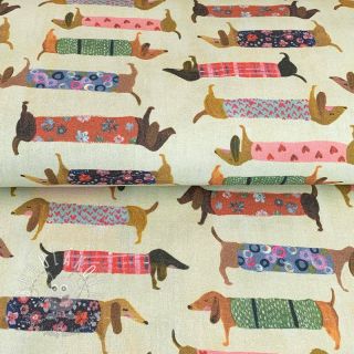 Dekoračná látka premium Family Dachshund digital print