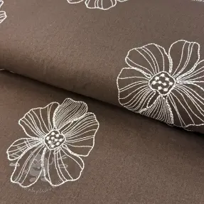 Viskóza s ľanom EMBROIDERY Flower Maya brown