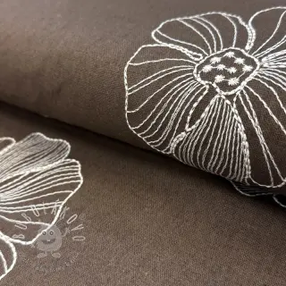 Viskóza s ľanom EMBROIDERY Flower Maya brown