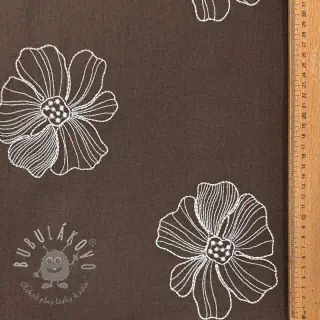 Viskóza s ľanom EMBROIDERY Flower Maya brown