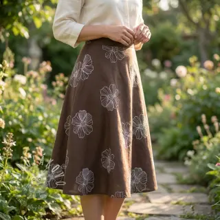 Viskóza s ľanom EMBROIDERY Flower Maya brown