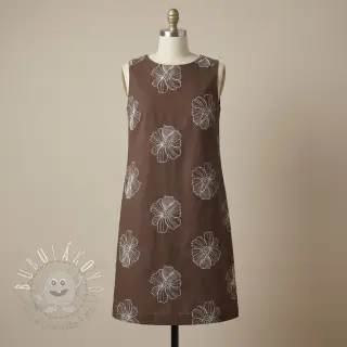 Viskóza s ľanom EMBROIDERY Flower Maya brown