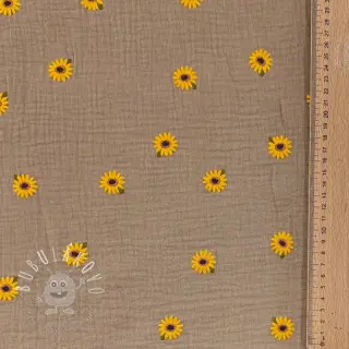 Dvojitá gázovina/mušelín EMBROIDERY Sunflowers beige