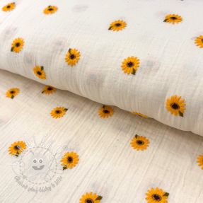 Dvojitá gázovina/mušelín EMBROIDERY Sunflowers natural
