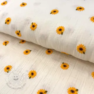 Dvojitá gázovina/mušelín EMBROIDERY Sunflowers natural