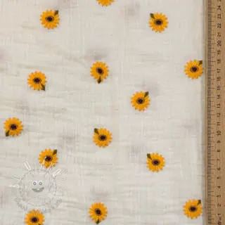 Dvojitá gázovina/mušelín EMBROIDERY Sunflowers natural
