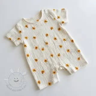 Dvojitá gázovina/mušelín EMBROIDERY Sunflowers natural