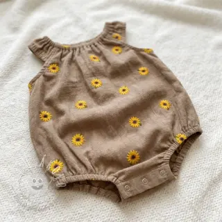 Dvojitá gázovina/mušelín EMBROIDERY Sunflowers beige