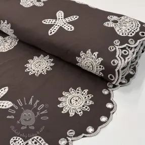 Bavlnená látka EMBROIDERY Sea ornaments brown
