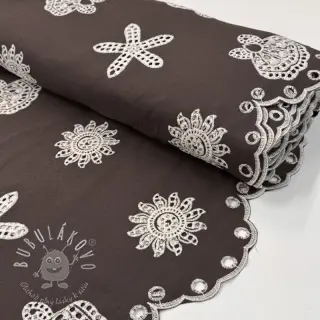 Bavlnená látka EMBROIDERY Sea ornaments brown
