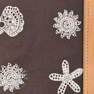 Bavlnená látka EMBROIDERY Sea ornaments brown